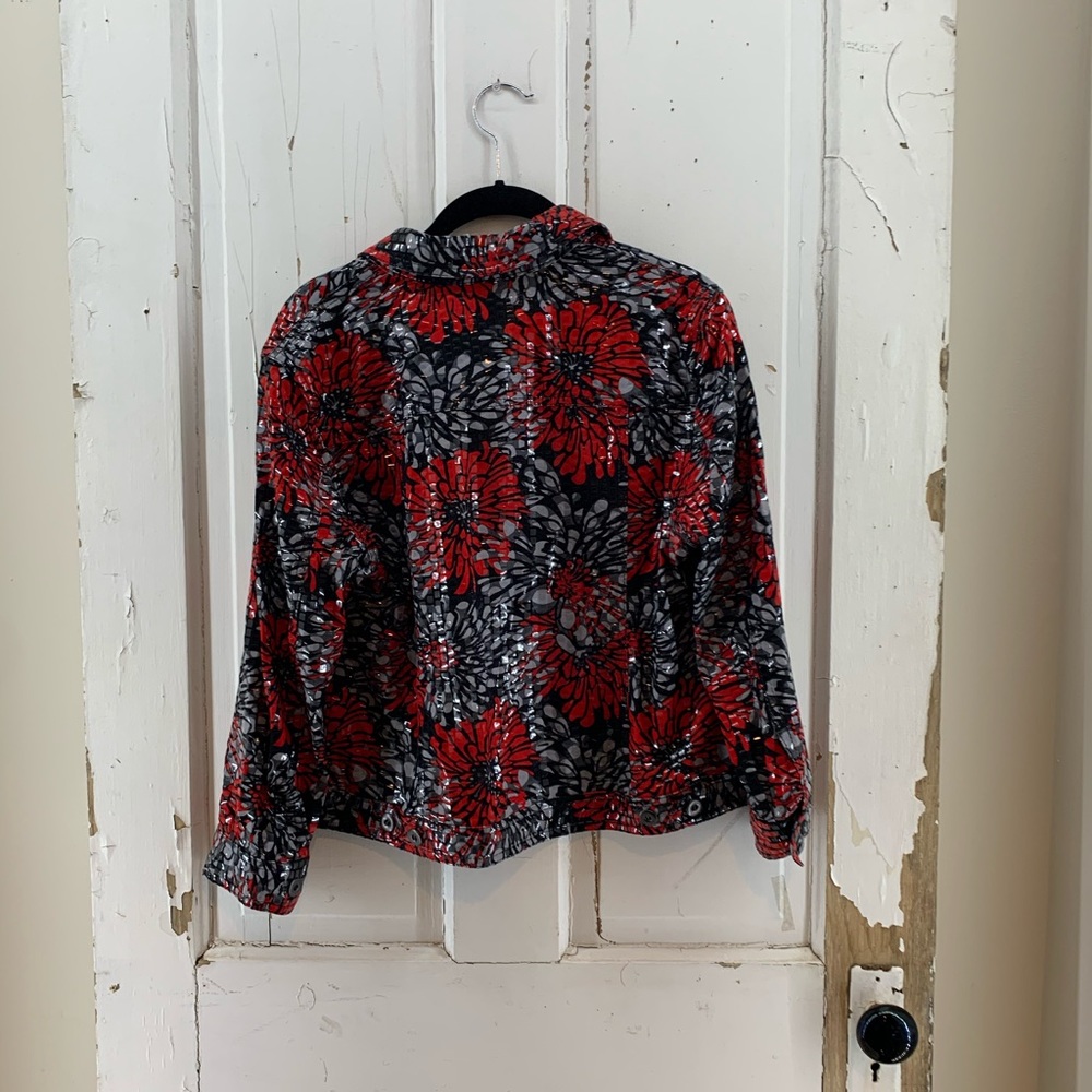 Ruby Rd Shiny Black Red Gray Jacket - Picture 5 of 6